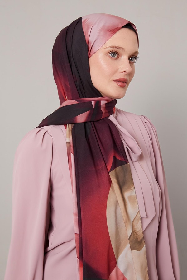 Kırmızı Soyut Desen Love Şal