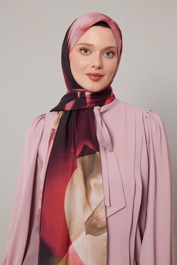 Kırmızı Soyut Desen Love Şal