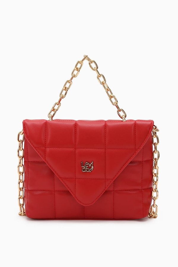 Kırmızı Üçgen Kapaklı Omuz Çantası