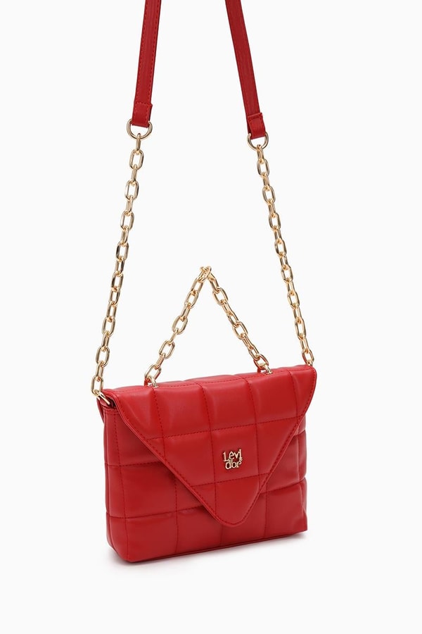 Kırmızı Üçgen Kapaklı Omuz Çantası