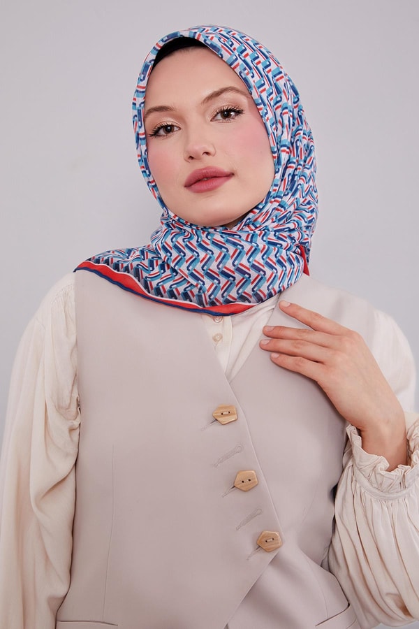 Kırmızı Zigzag Desen Soft Eşarp