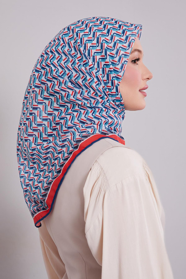 Kırmızı Zigzag Desen Soft Eşarp