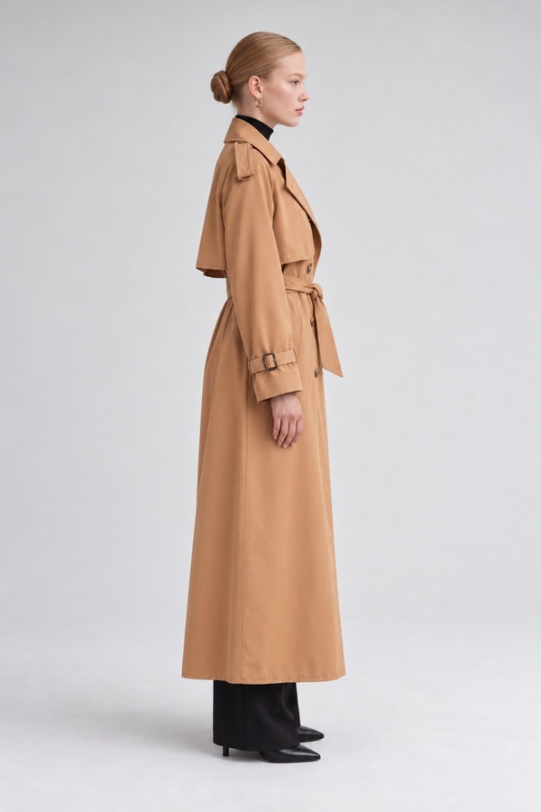 Kol Kemerli Trençkot Camel