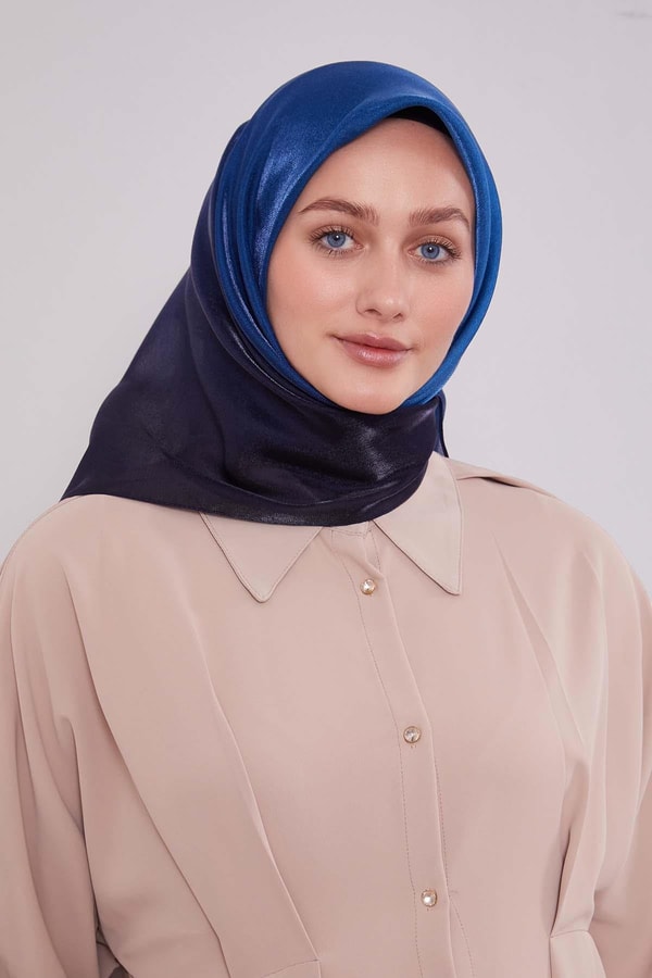 Kot Mavi Çift Renk Kehribar Eşarp