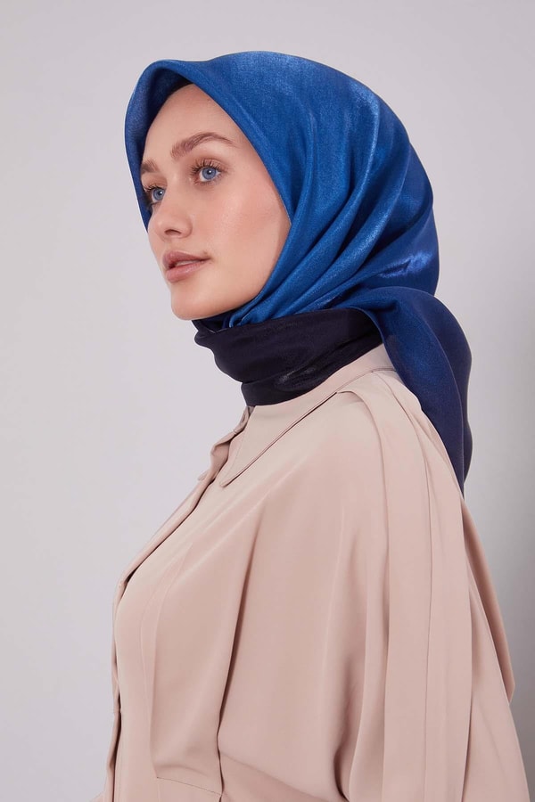 Kot Mavi Çift Renk Kehribar Eşarp