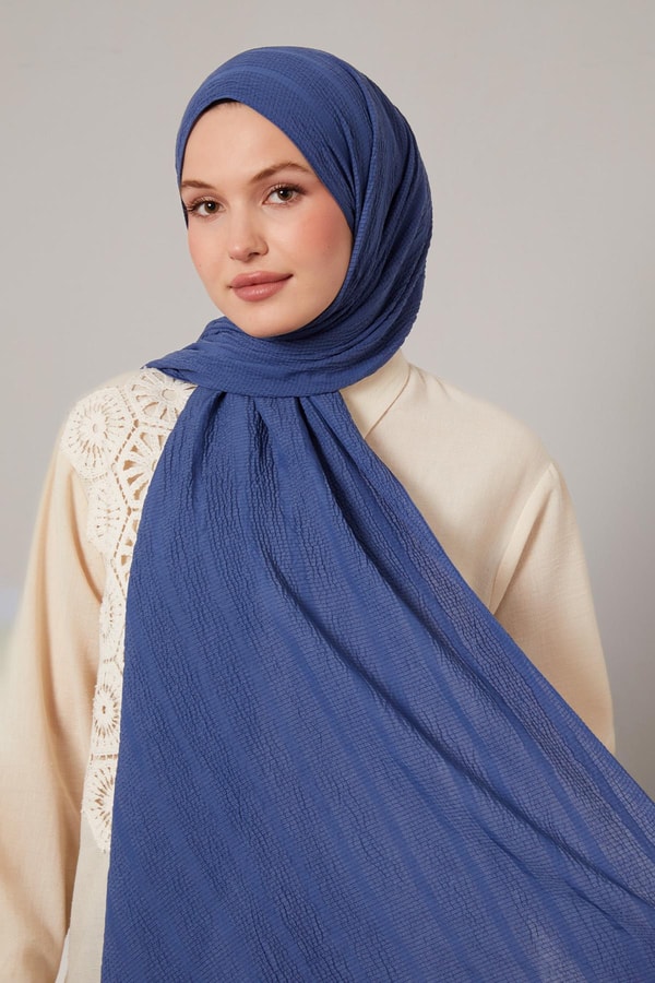 Kot Mavi Kendinden Dokulu Natural Line Şal