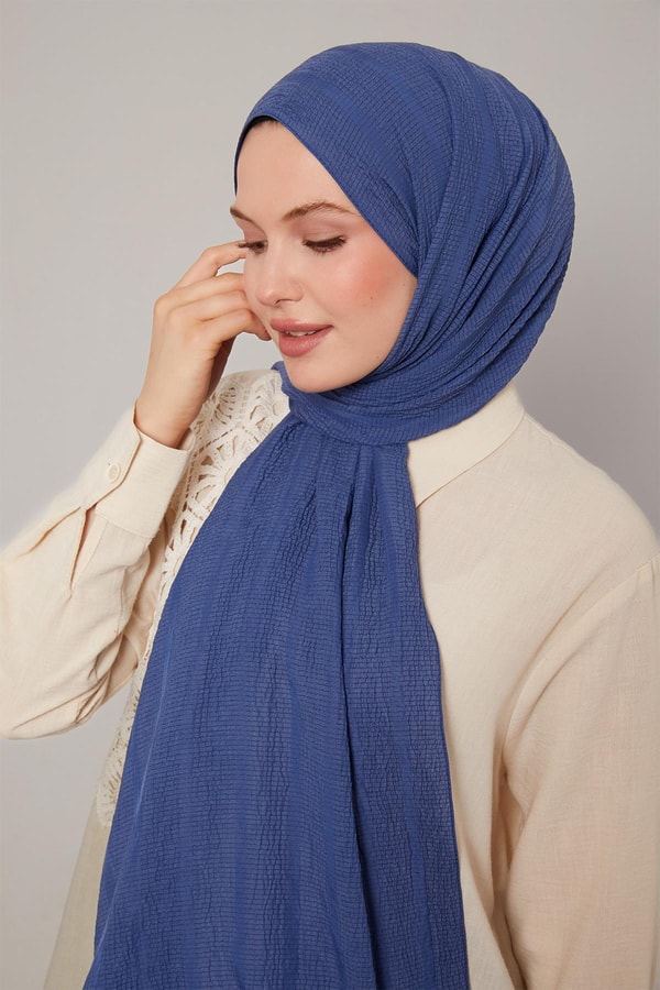 Kot Mavi Kendinden Dokulu Natural Line Şal