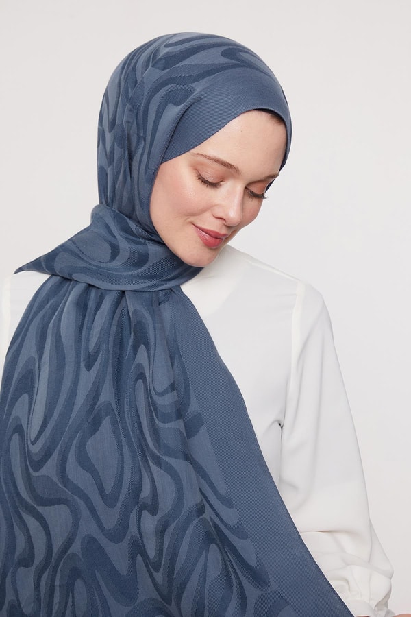Kot Mavi Soyut Desen Grazia Şal