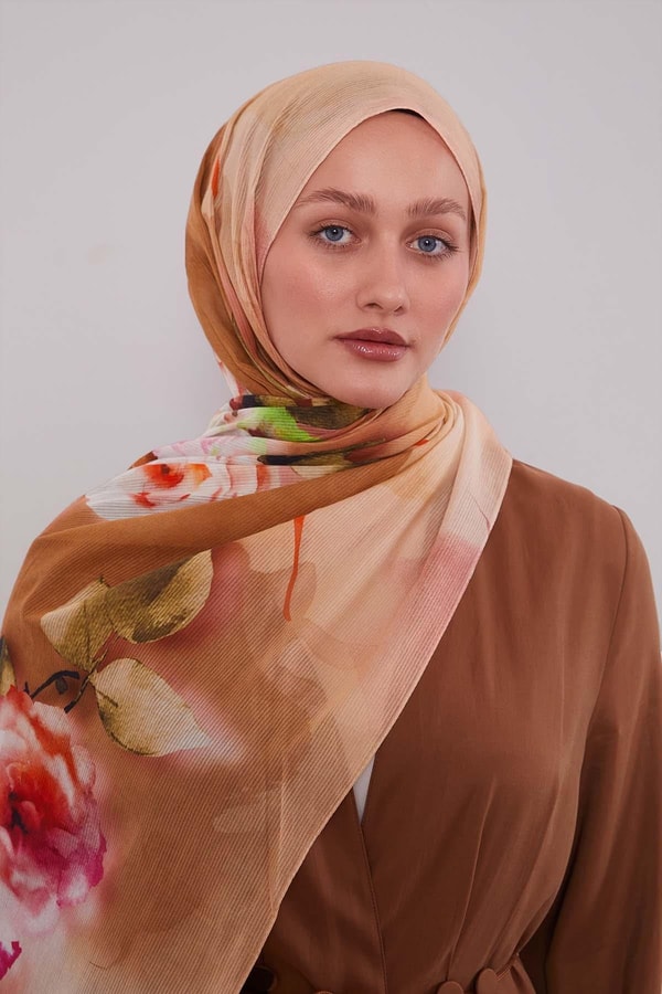 Krem Ebruli Desen Pamuk Şal