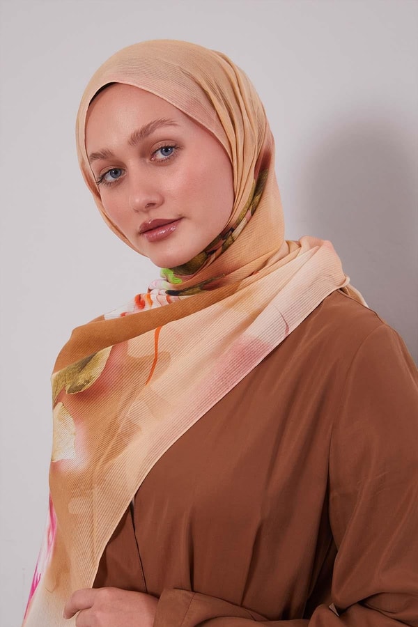 Krem Ebruli Desen Pamuk Şal