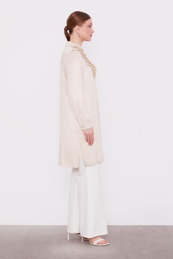 Krem Fırfır Detaylı Cupra Gömlek