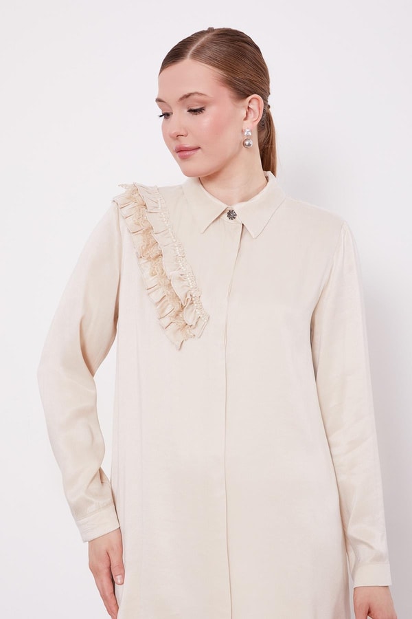 Krem Fırfır Detaylı Cupra Gömlek