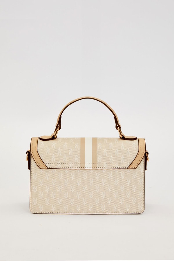 Krem Logolu Monogram Desen El Çantası