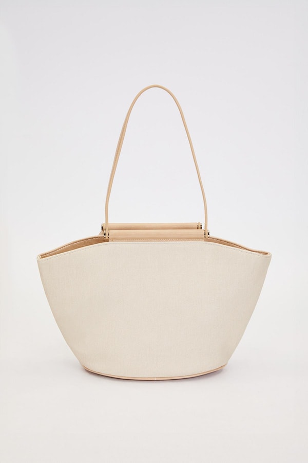 Krem - Vizon Kumaş Görünümlü Omuz Çantası