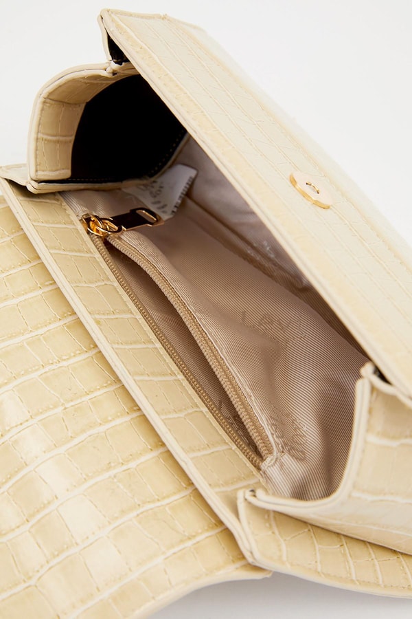 Kroko - Bej Elips Görünümlü El Çantası
