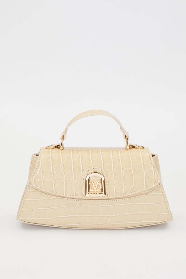 Kroko - Bej Elips Görünümlü El Çantası