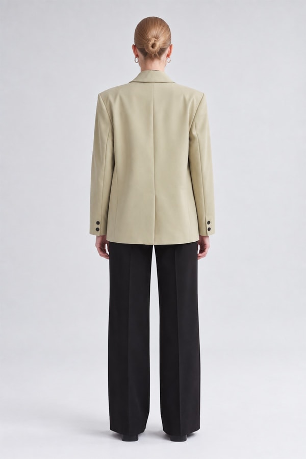Kruvaze Kesim Blazer Ceket K.Bej