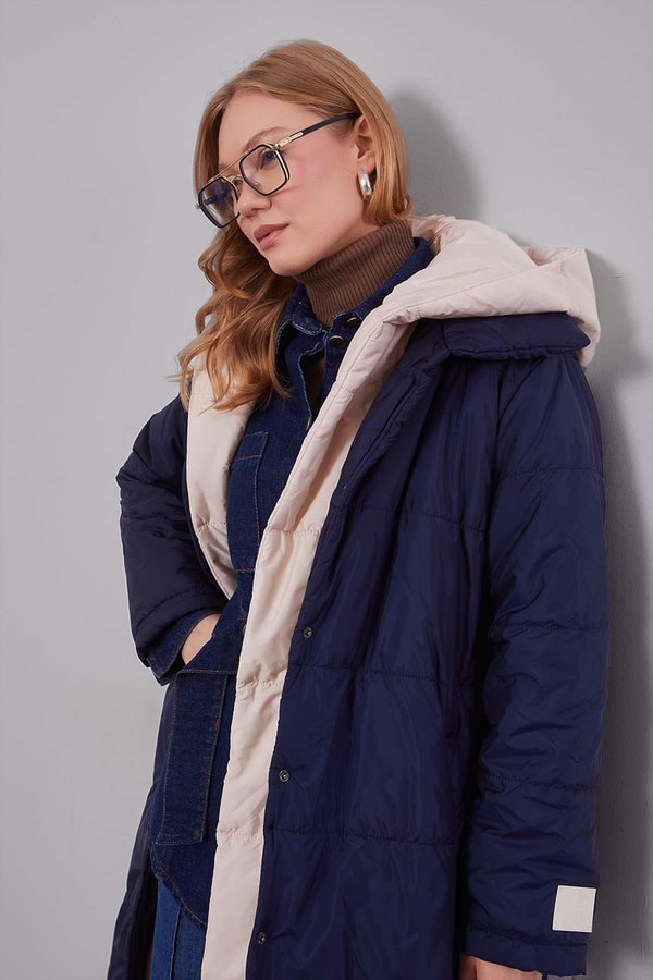 Laci-Bej Çift Renk Şişme Mont