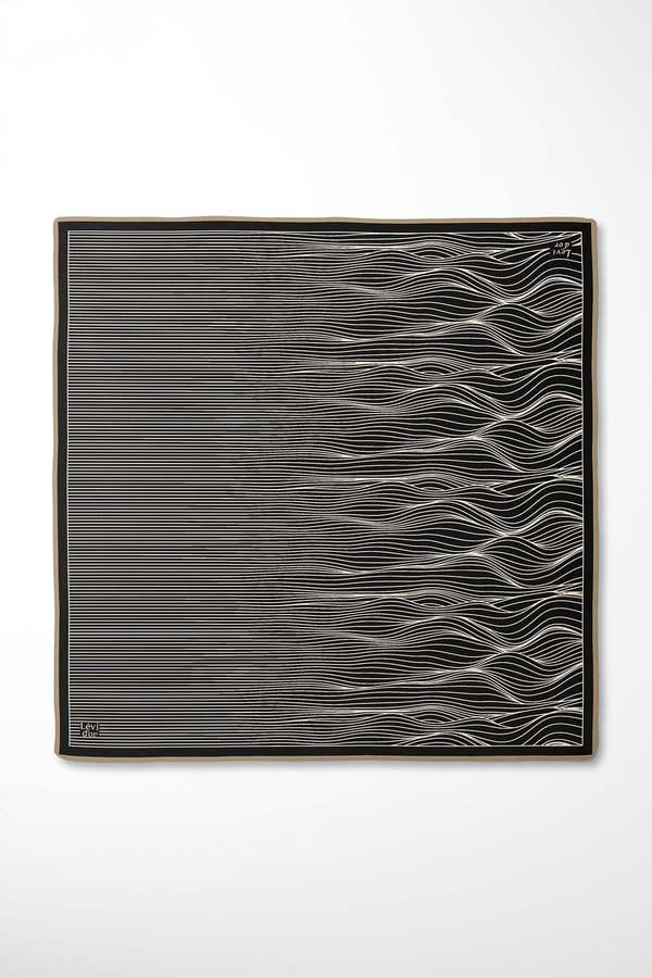 Lacivert - Camel Çizgili Model Twill İpek Eşarp