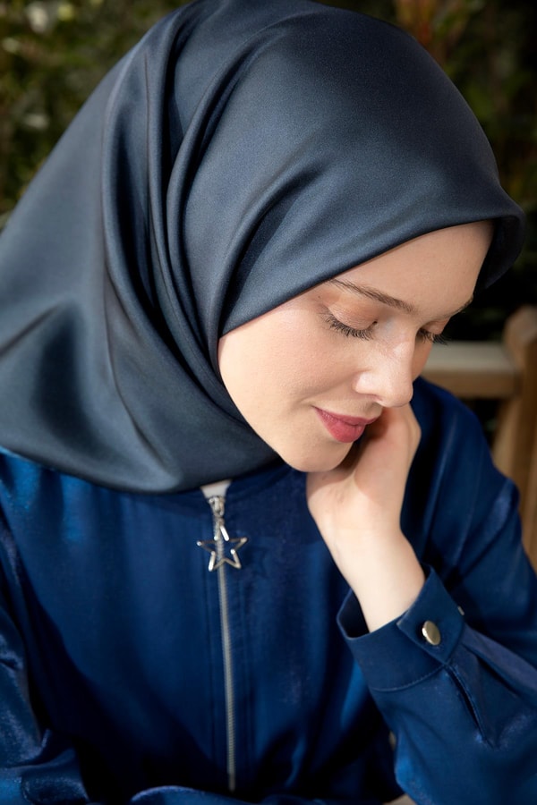 Lacivert Çift Taraflı Twill İpek Eşarp