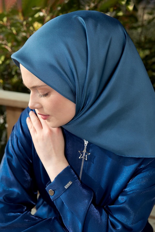 Lacivert Çift Taraflı Twill İpek Eşarp