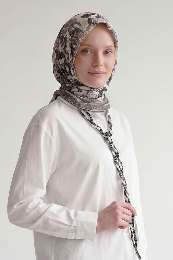 Lacivert Doğa Desen Elya Eşarp