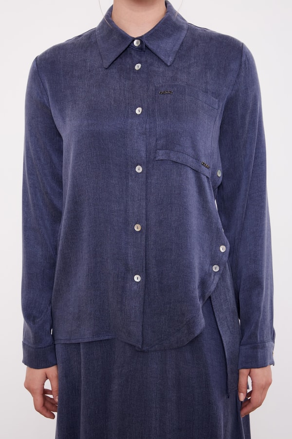 Lacivert Çapraz Düğme Detay Cupra Etek Takım