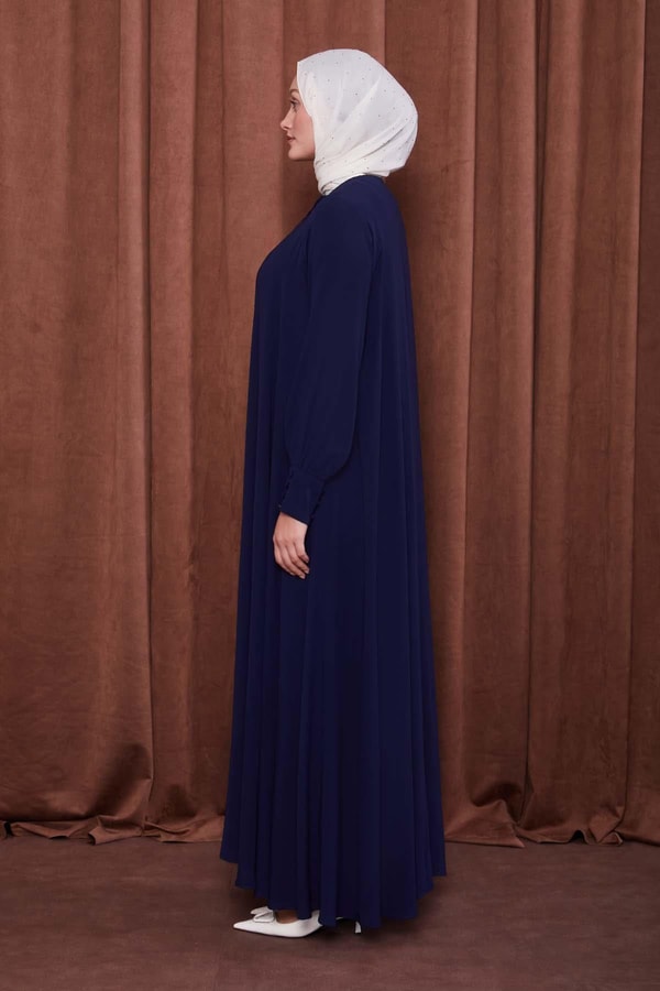 Lacivert Düğme Kapamalı Ferace