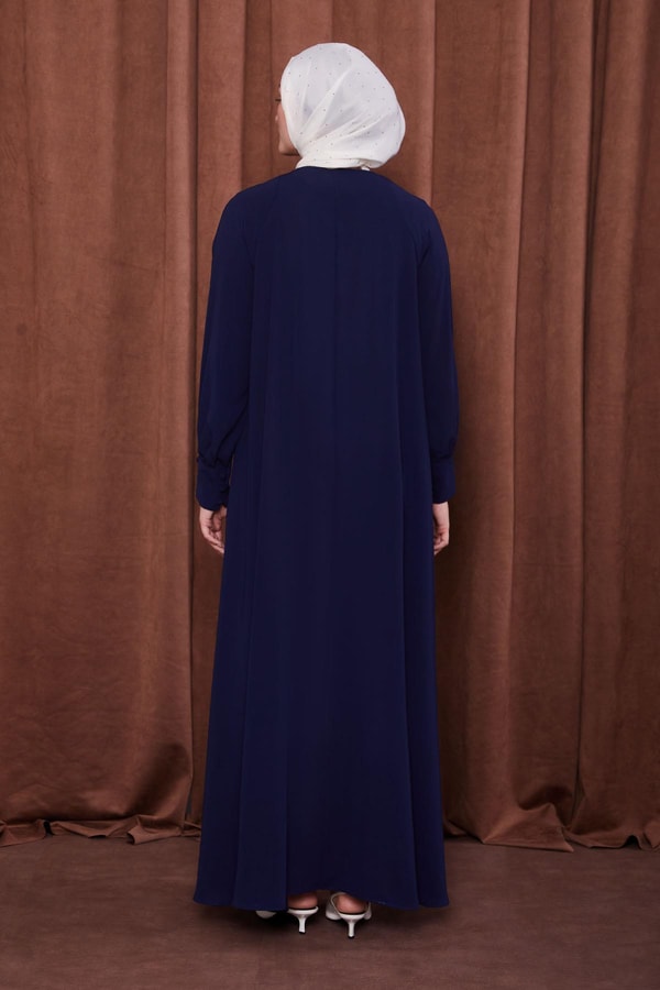 Lacivert Düğme Kapamalı Ferace