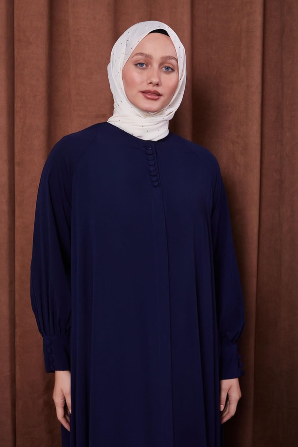 Lacivert Düğme Kapamalı Ferace