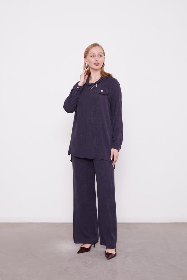 Lacivert Fermuar Detaylı Tunik Takım