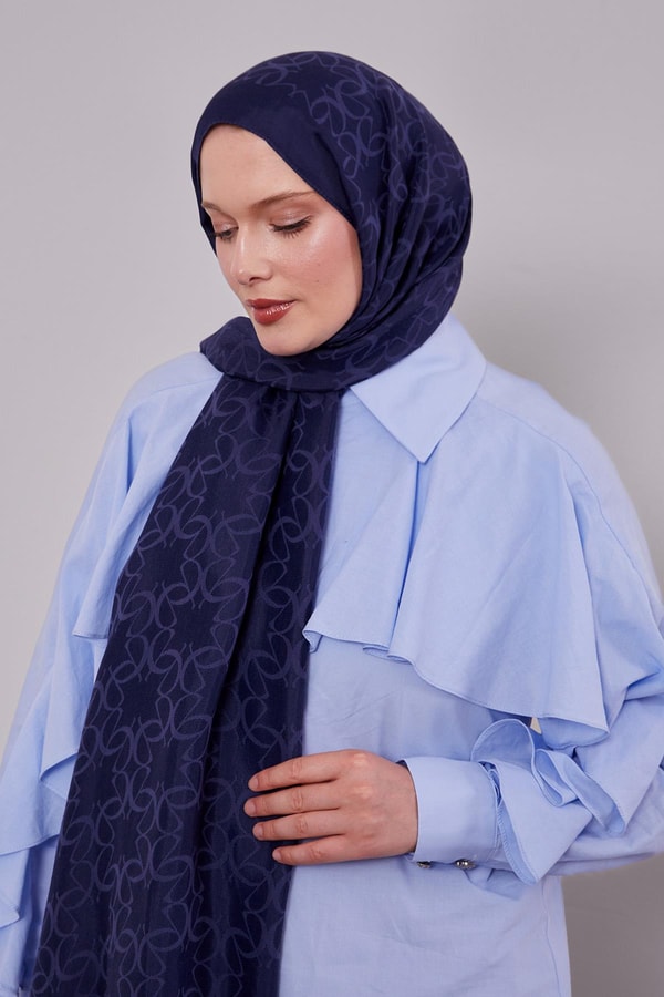 Lacivert Geometrik Desen Grazia Şal