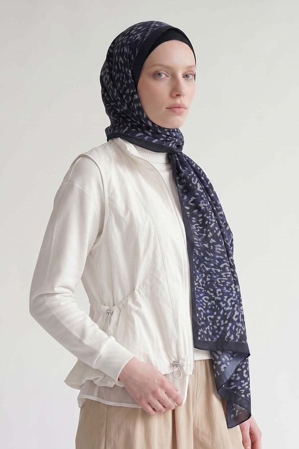 Lacivert Leopar Dokulu Sport Şal