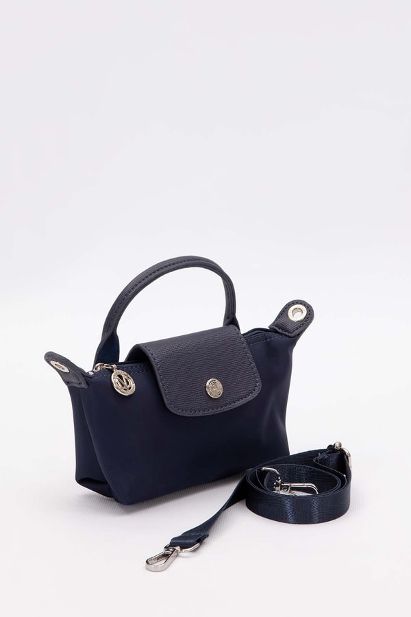 Lacivert Mini Boy Deri Kapak Detaylı El Çantası