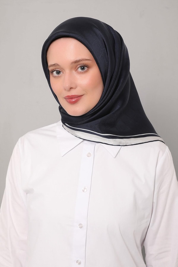 Lacivert Monogram Twill İpek Eşarp