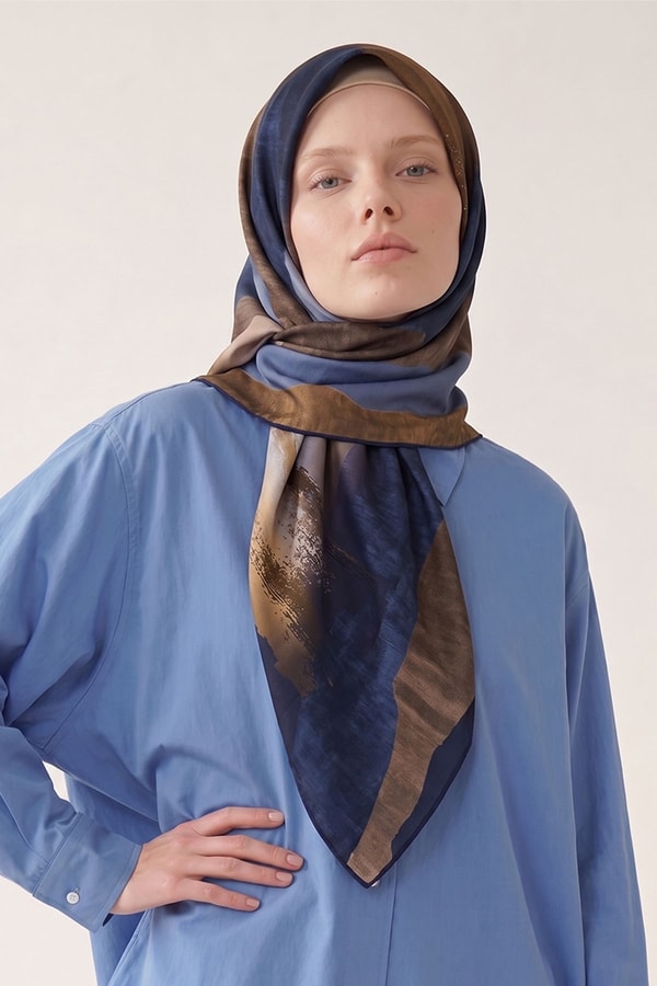 Lacivert Soyut Desen Royal Eşarp