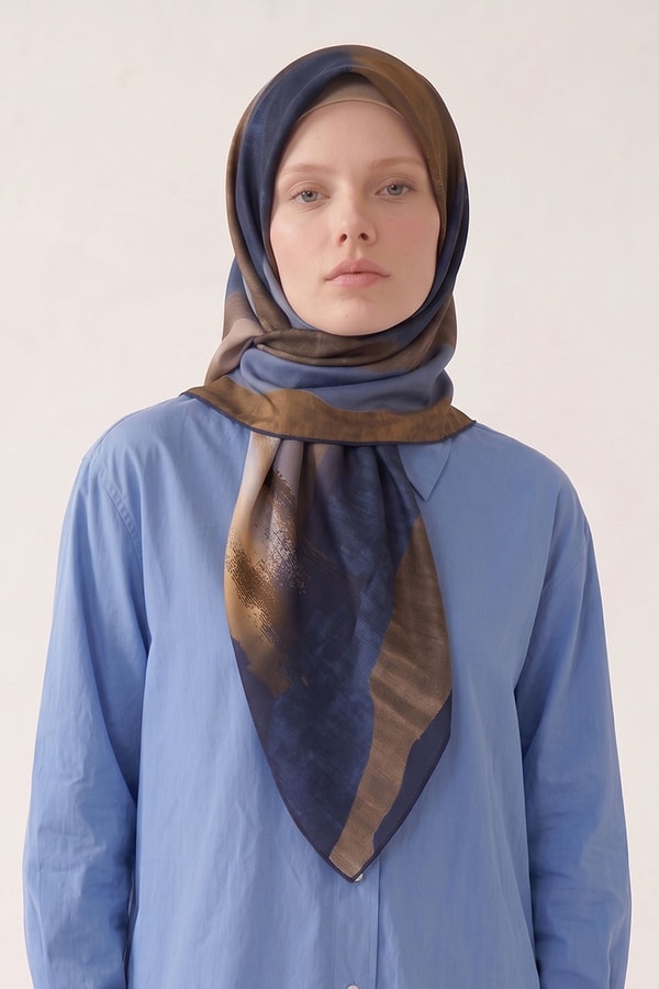 Lacivert Soyut Desen Royal Eşarp