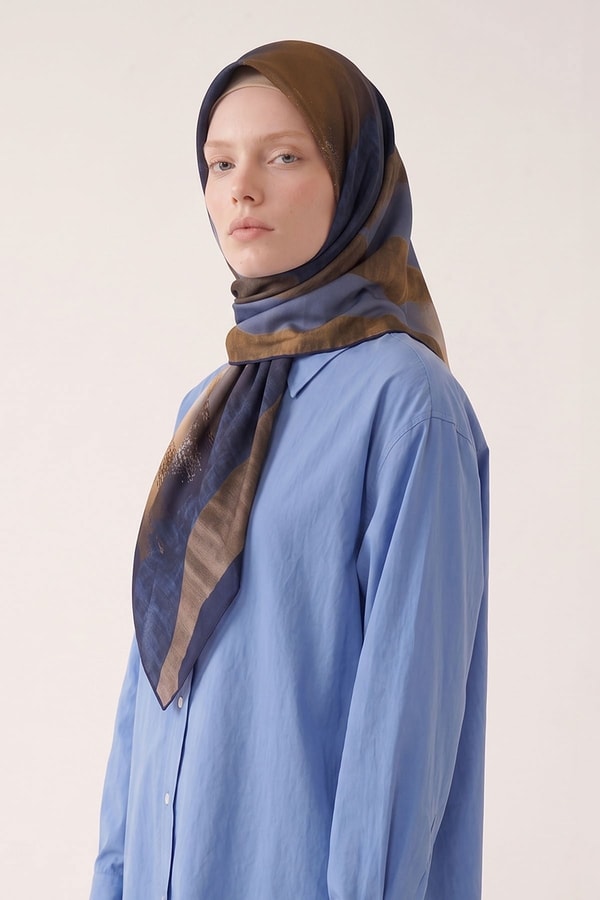 Lacivert Soyut Desen Royal Eşarp