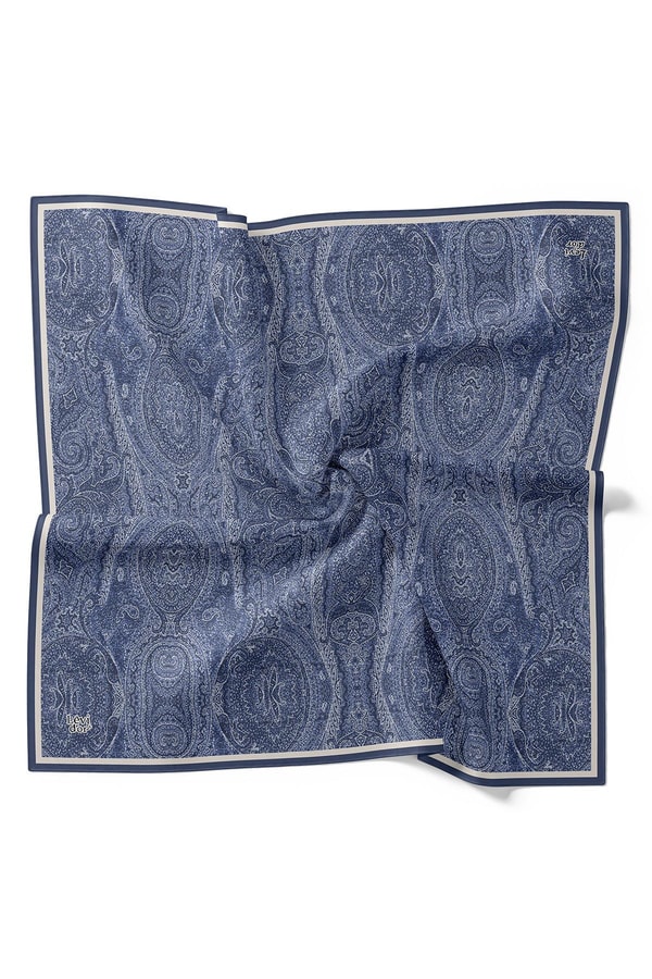 Lacivert Soyut Etnik Desen Twill İpek Eşarp