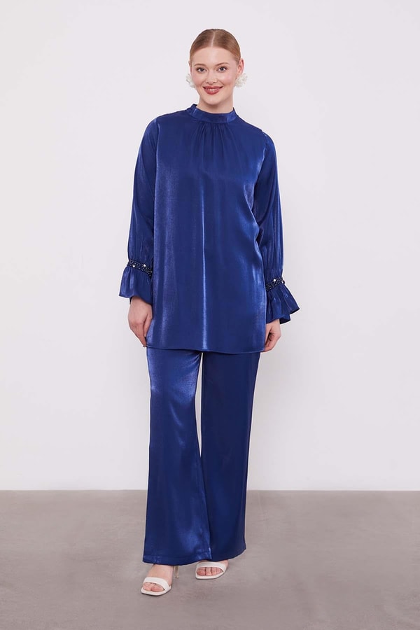 Lacivert Taş Detaylı İkili Takım