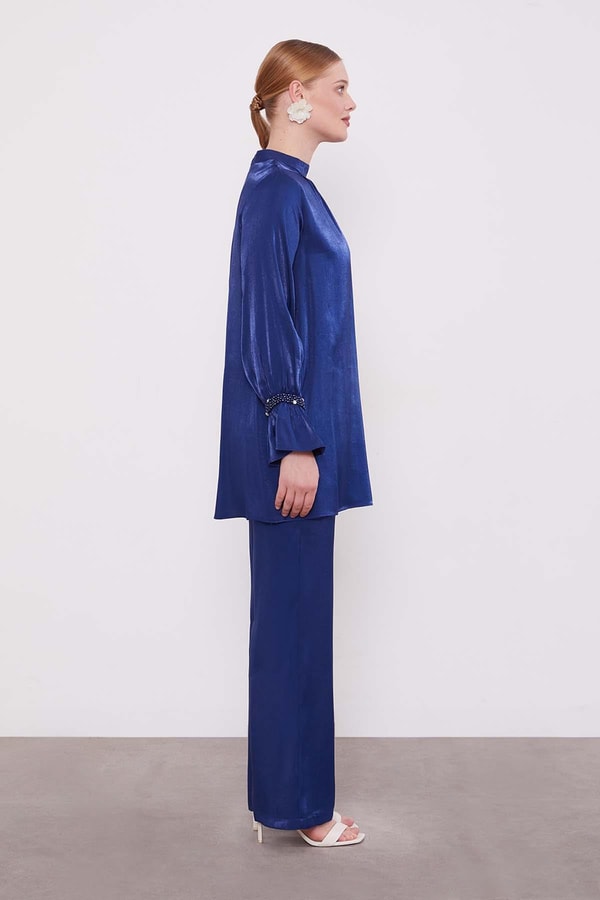 Lacivert Taş Detaylı İkili Takım