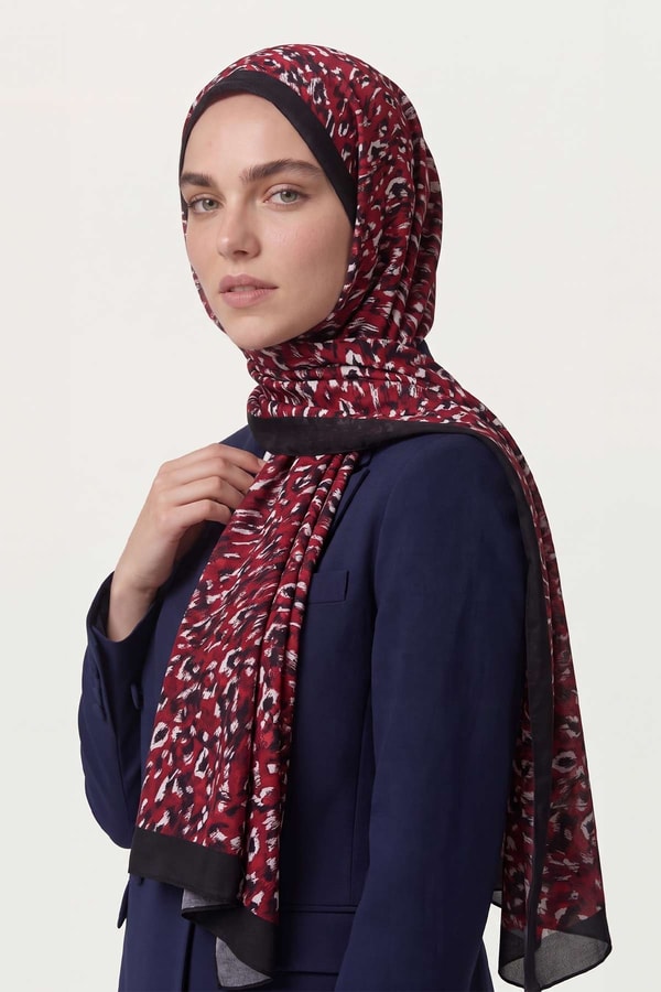 Leopar Dokulu Sport Şal Kırmızı