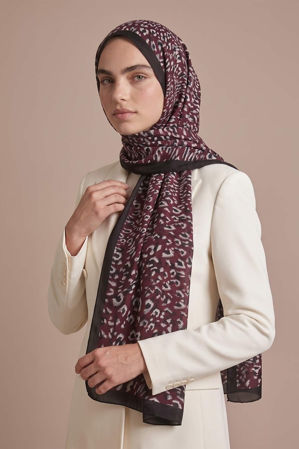 Leopar Dokulu Sport Şal Mürdüm