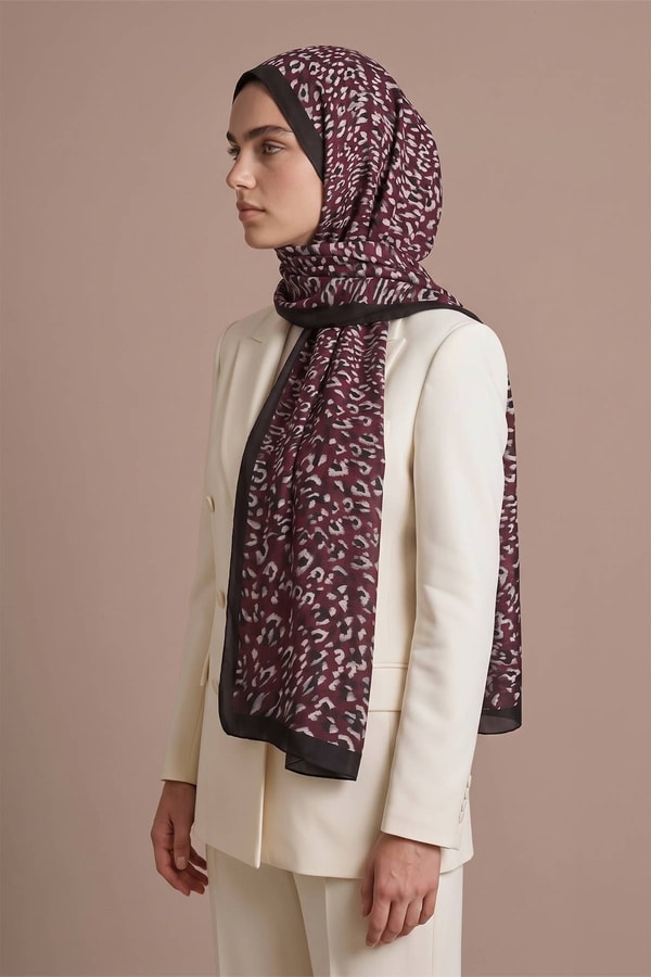 Leopar Dokulu Sport Şal Mürdüm