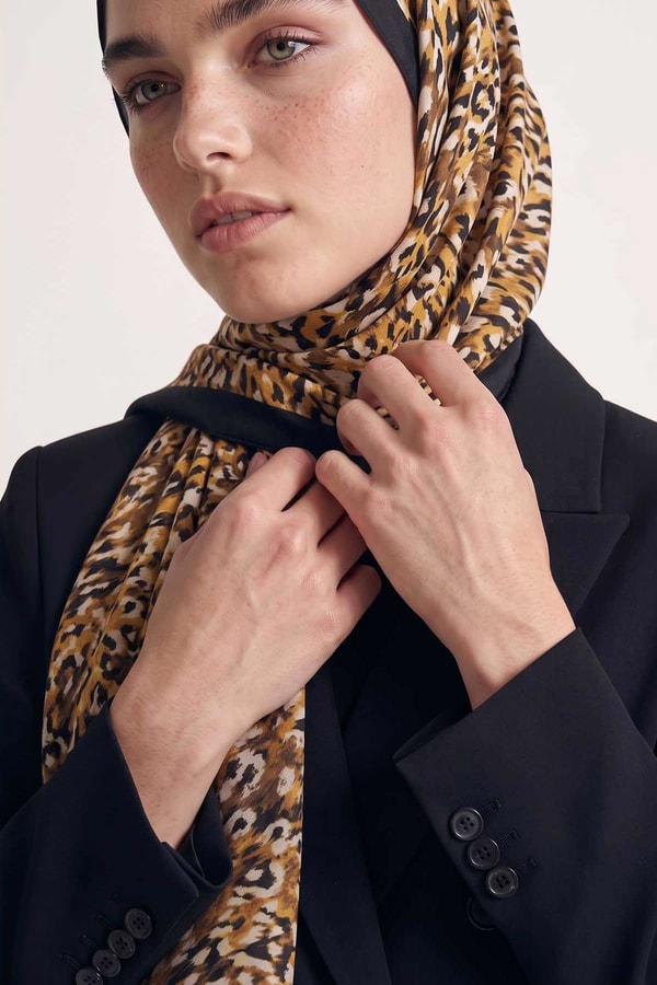 Leopar Dokulu Sport Şal Sarı