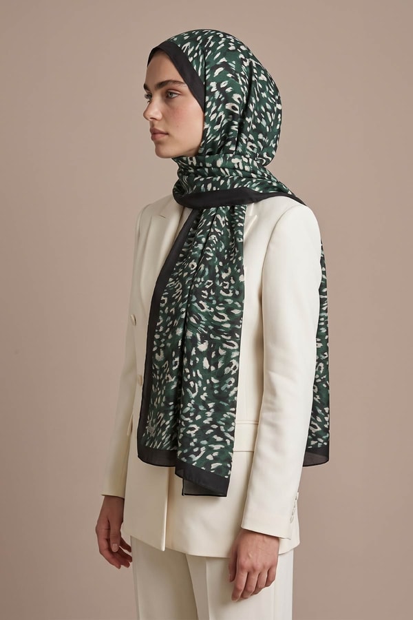 Leopar Dokulu Sport Şal Yeşil