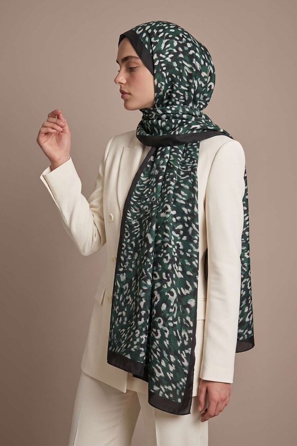 Leopar Dokulu Sport Şal Yeşil