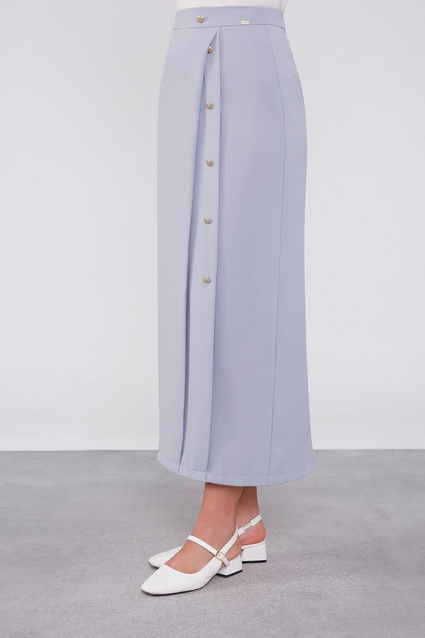 A.Gri Düğme Detaylı Etek