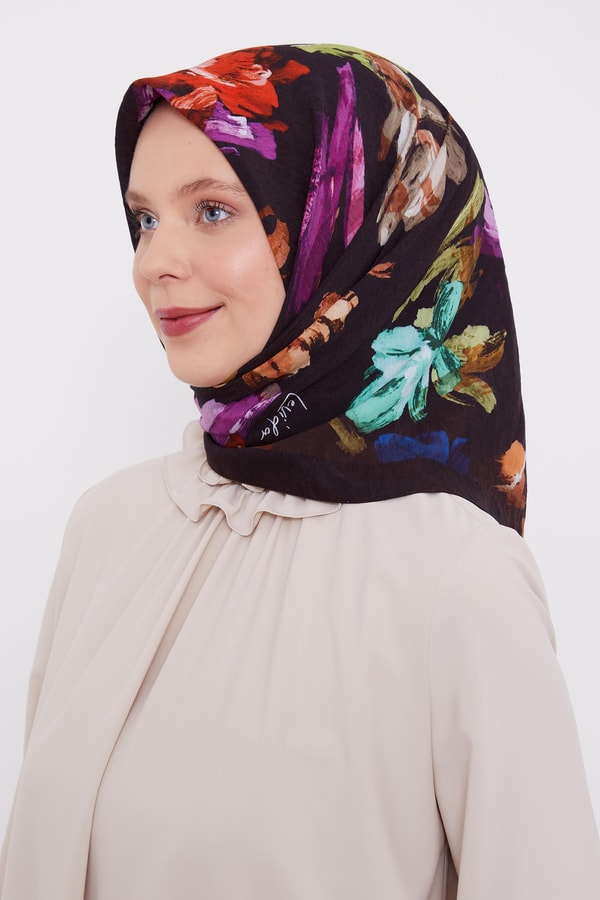 Acı Kahve Soyut Desen Modal İpek Eşarp