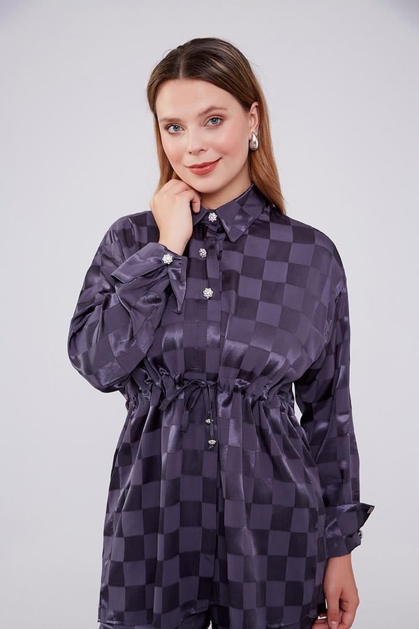 Antrasit Dama Desen Jakalı İkili Takım